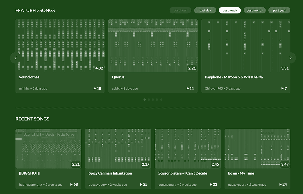 Browsing songs in Note Block World