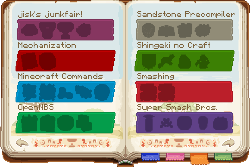 Open sticker book with rows of uncollected sticker silhouettes labeled by booth name.